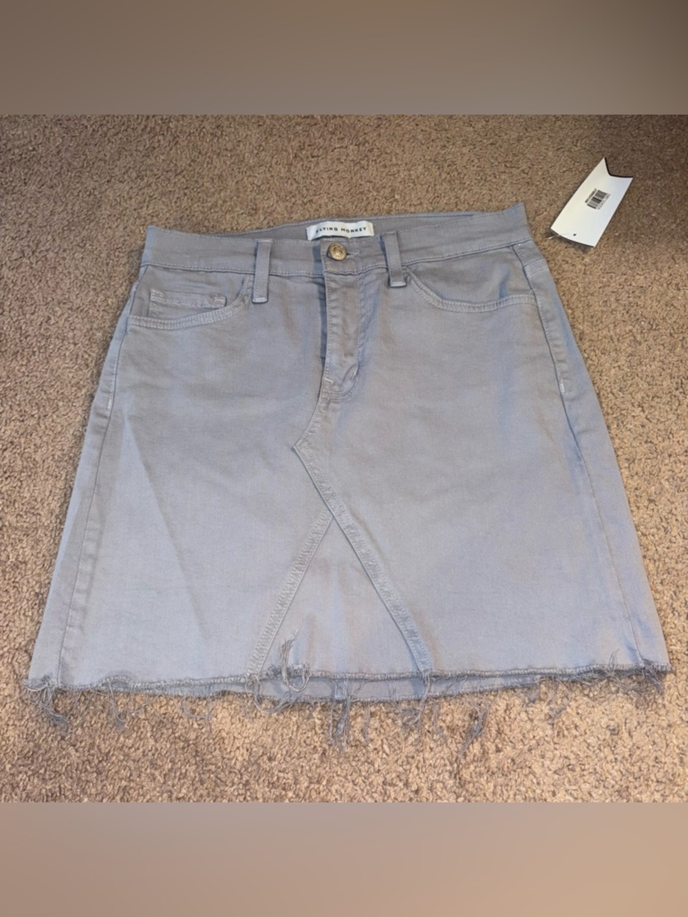 Flying Monkey Gray Frayed Hem Denim Mini Skirt
